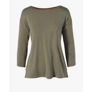 Chico's Faux Suede-Trim Bateau Neck Top Sz 2 (L (12) NWTS